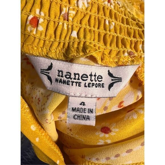 Nanette Lepore 4 High Neck Blouson Swing Dress Yellow Patchwork Paisley Floral - Picture 16 of 16